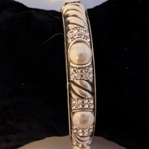 Brighton, magnetic closure, hinged bangle bracelet.  Faux pears/crystals.